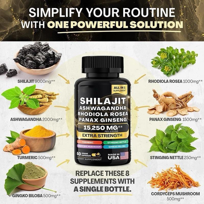 Seamoss Black seed oil Ginger+ Shilajit Ashwagandha root extract (pack of 2) Manuka Honey and Mo16 in 1 Dietary Supplements, 60+ 60  Vegetarian Capsules 4000 mg + 9000 mg Bundle - 2 months supply Edible Fitness Healthcare Natural Vitamin
