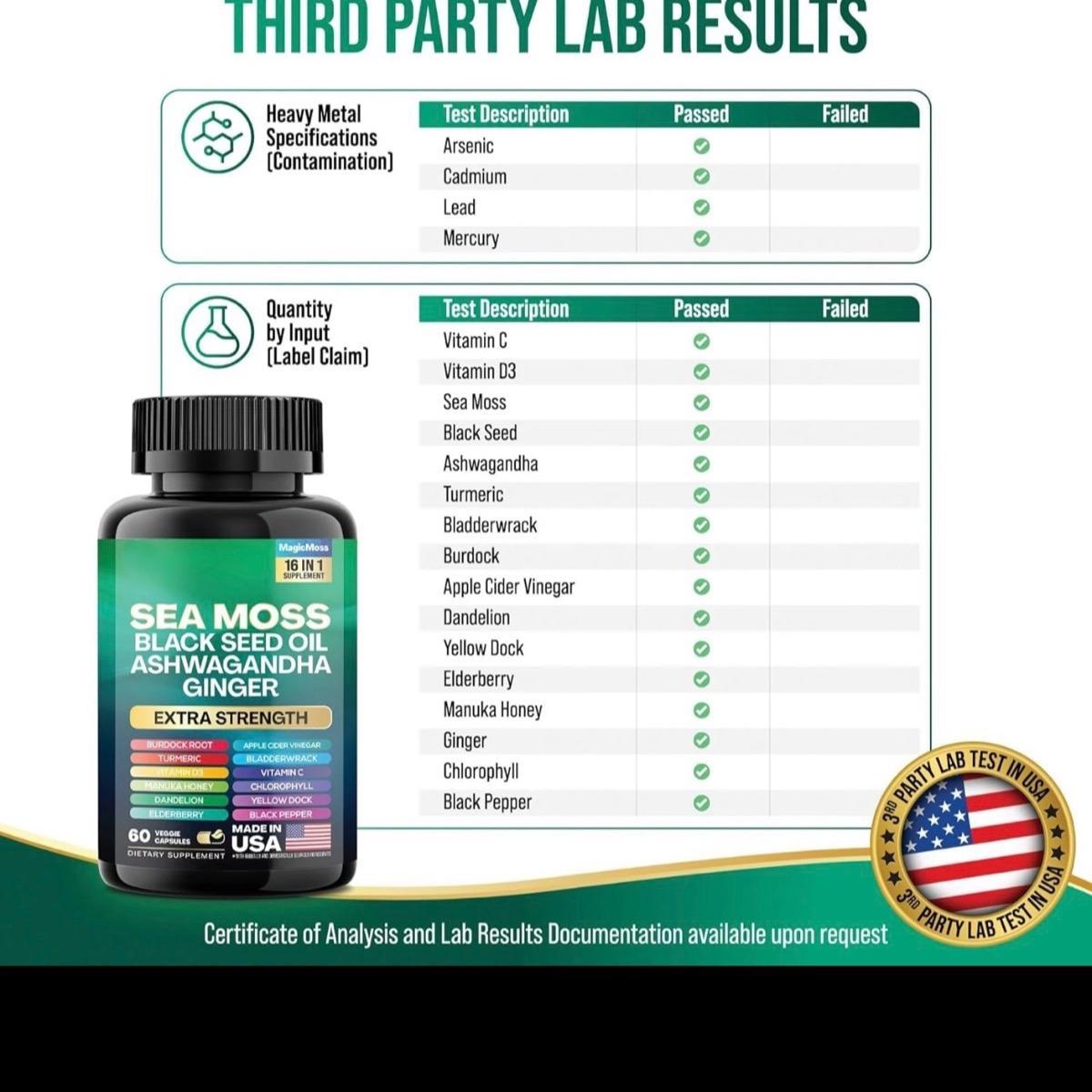 Seamoss Black seed oil Ginger+ Shilajit Ashwagandha root extract (pack of 2) Manuka Honey and Mo16 in 1 Dietary Supplements, 60+ 60  Vegetarian Capsules 4000 mg + 9000 mg Bundle - 2 months supply Edible Fitness Healthcare Natural Vitamin