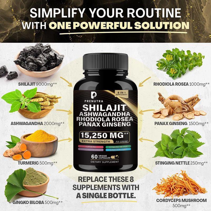 Shilajit Ashwagandha Rhodiola Rosea Panax Ginseng – 8-in-1 Complex