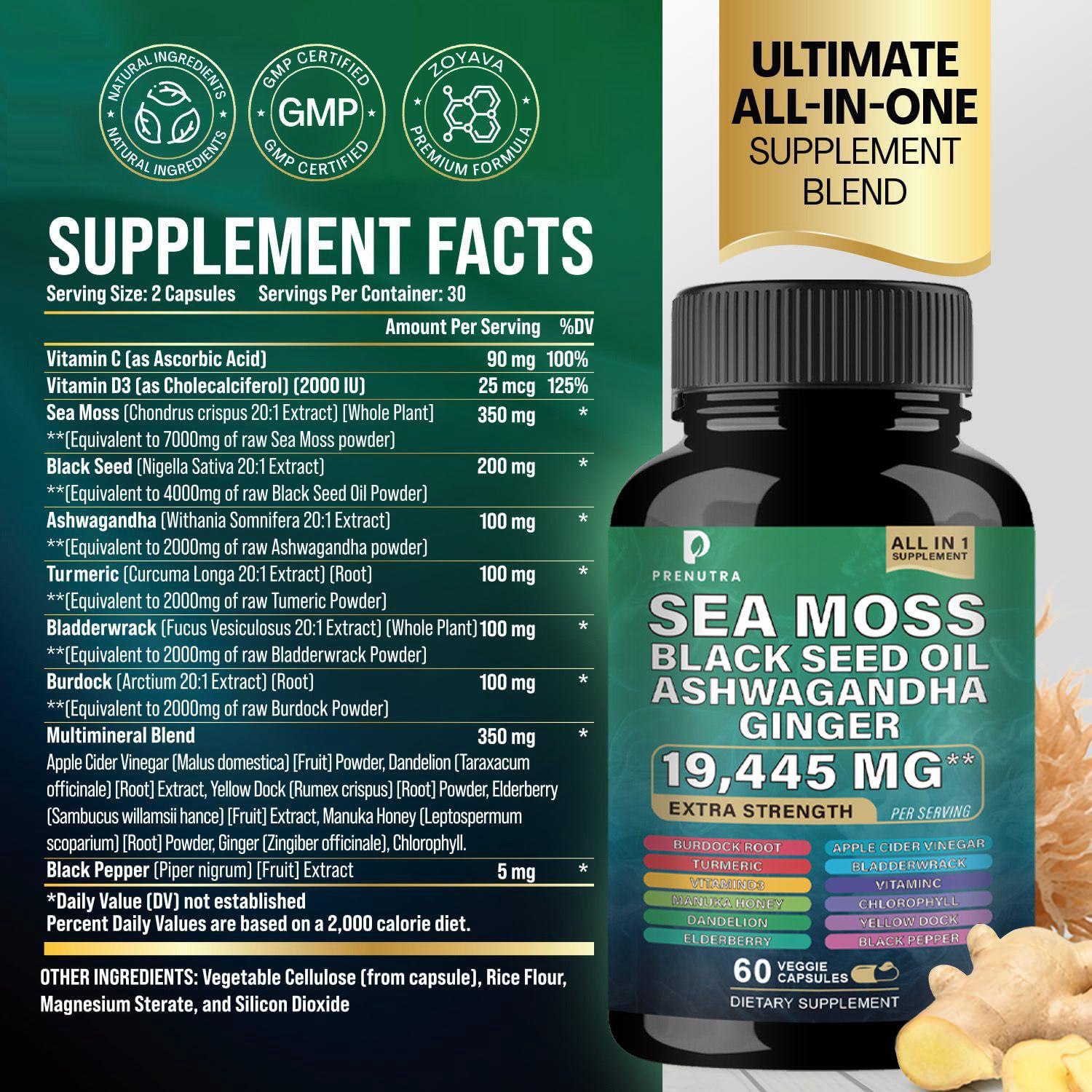 Sea Moss Black Seed Oil Ashwagandha Ginger