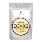 High Purity Immune Support Vitamin D3 & K2 Softgels 2 in 1 Formula GMO Free K2 D3 Supplement