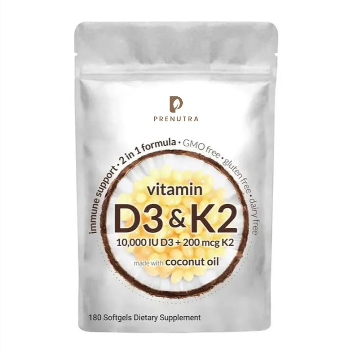 High Purity Immune Support Vitamin D3 & K2 Softgels 2 in 1 Formula GMO Free K2 D3 Supplement