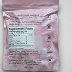 Supplement package with 'Supplement Facts' label on a pink floral background