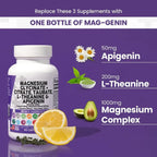 Magnesium Glycinate Complex 1000mg with L-Theanine 200mg Apigenin 50mg Citrate Taurate Supplement - 5-HTP GABA Passion Flower Lemon Balm L-Glycine Phosphatidylserine Ashwagandha - 60 Count Healthcare Dietary Fitness